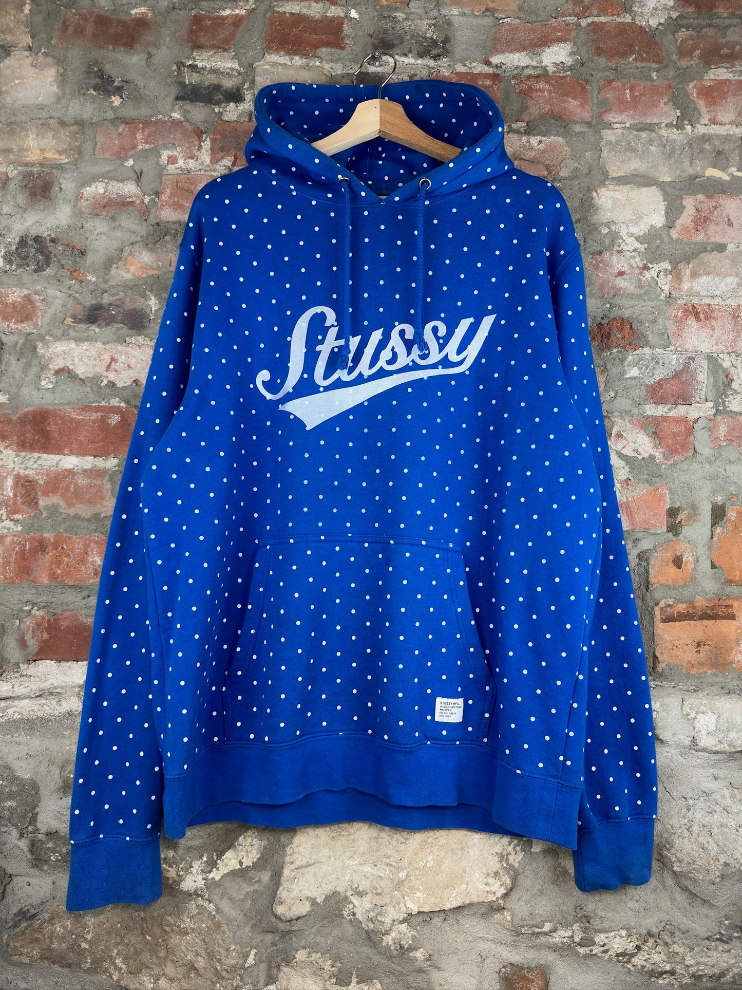 Stussy Polka Dot Blue Hoodie Sz XL