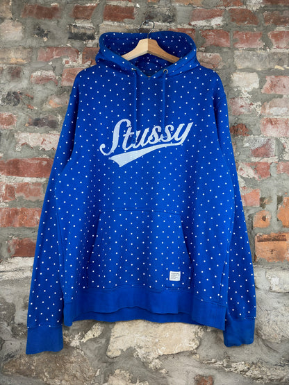 Stussy Polka Dot Blue Hoodie Sz XL