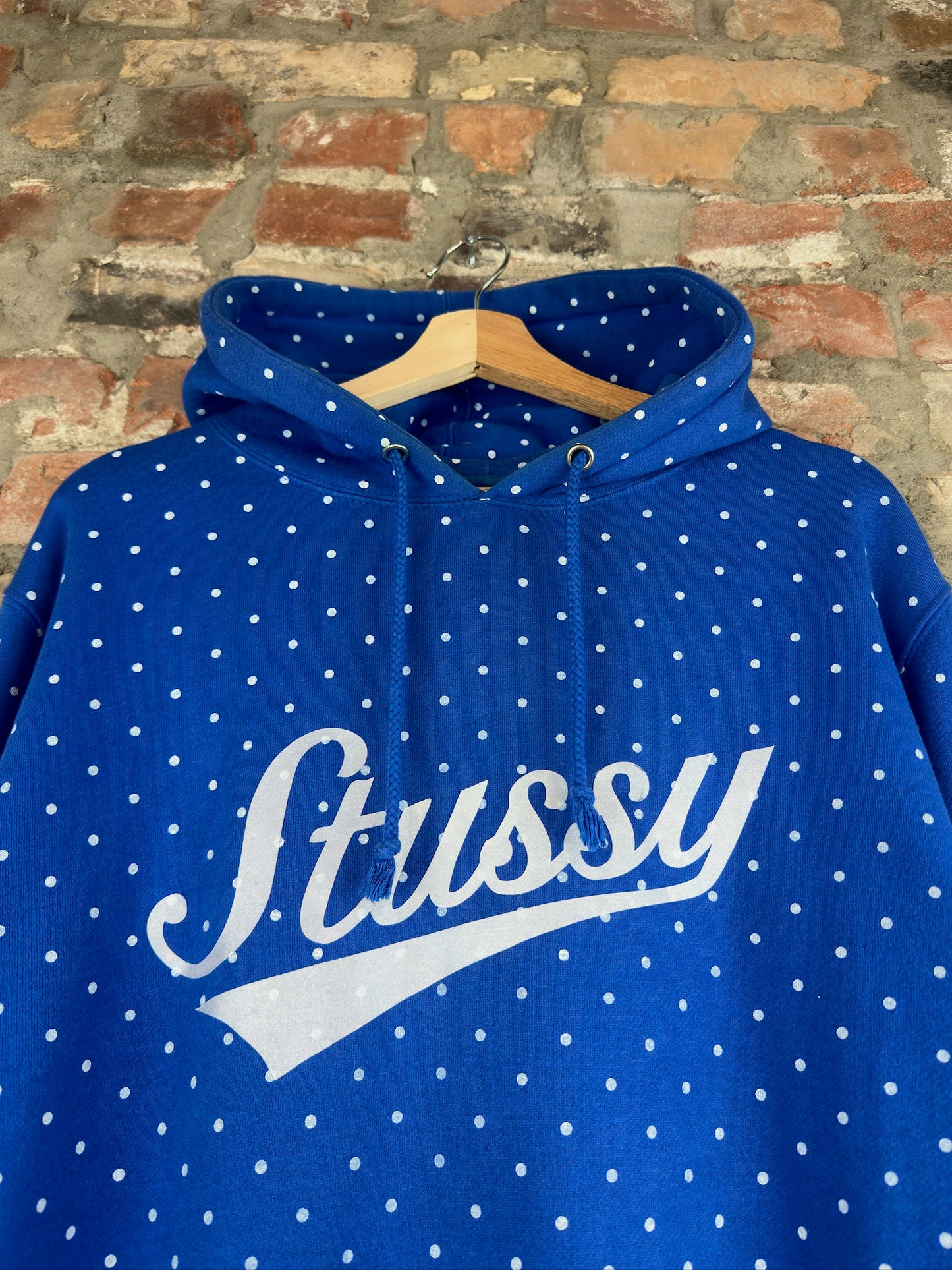 Stussy Polka Dot Blue Hoodie Sz XL