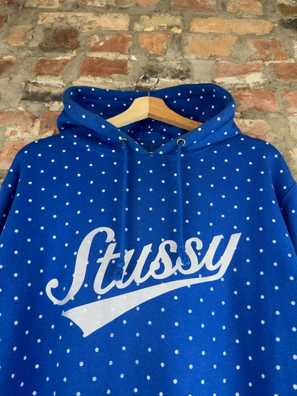 Stussy Polka Dot Blue Hoodie Sz XL
