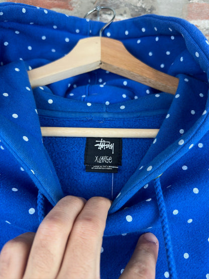 Stussy Polka Dot Blue Hoodie Sz XL