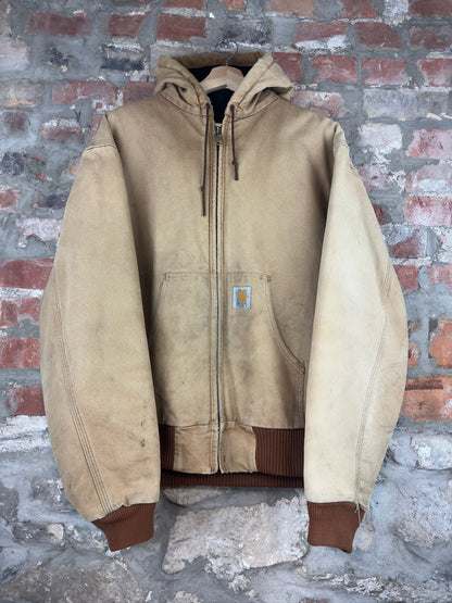 90s Carhartt Tan Hooded Jacket Sz L