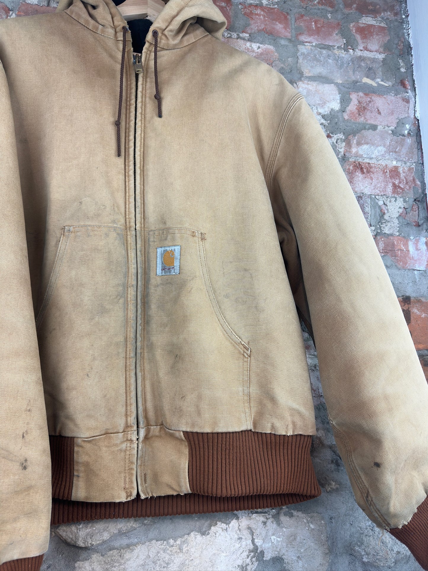 90s Carhartt Tan Hooded Jacket Sz L
