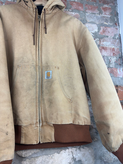 90s Carhartt Tan Hooded Jacket Sz L