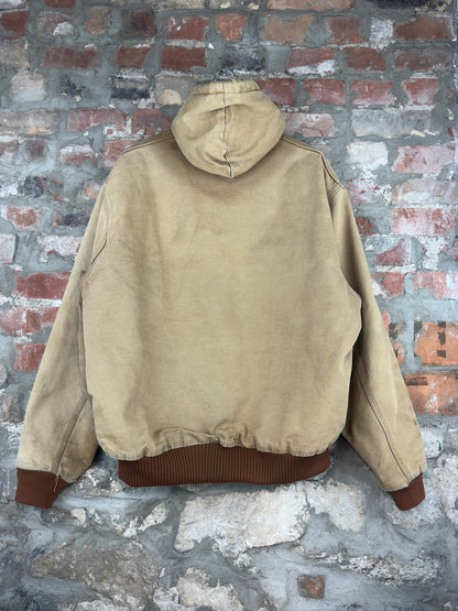 90s Carhartt Tan Hooded Jacket Sz L