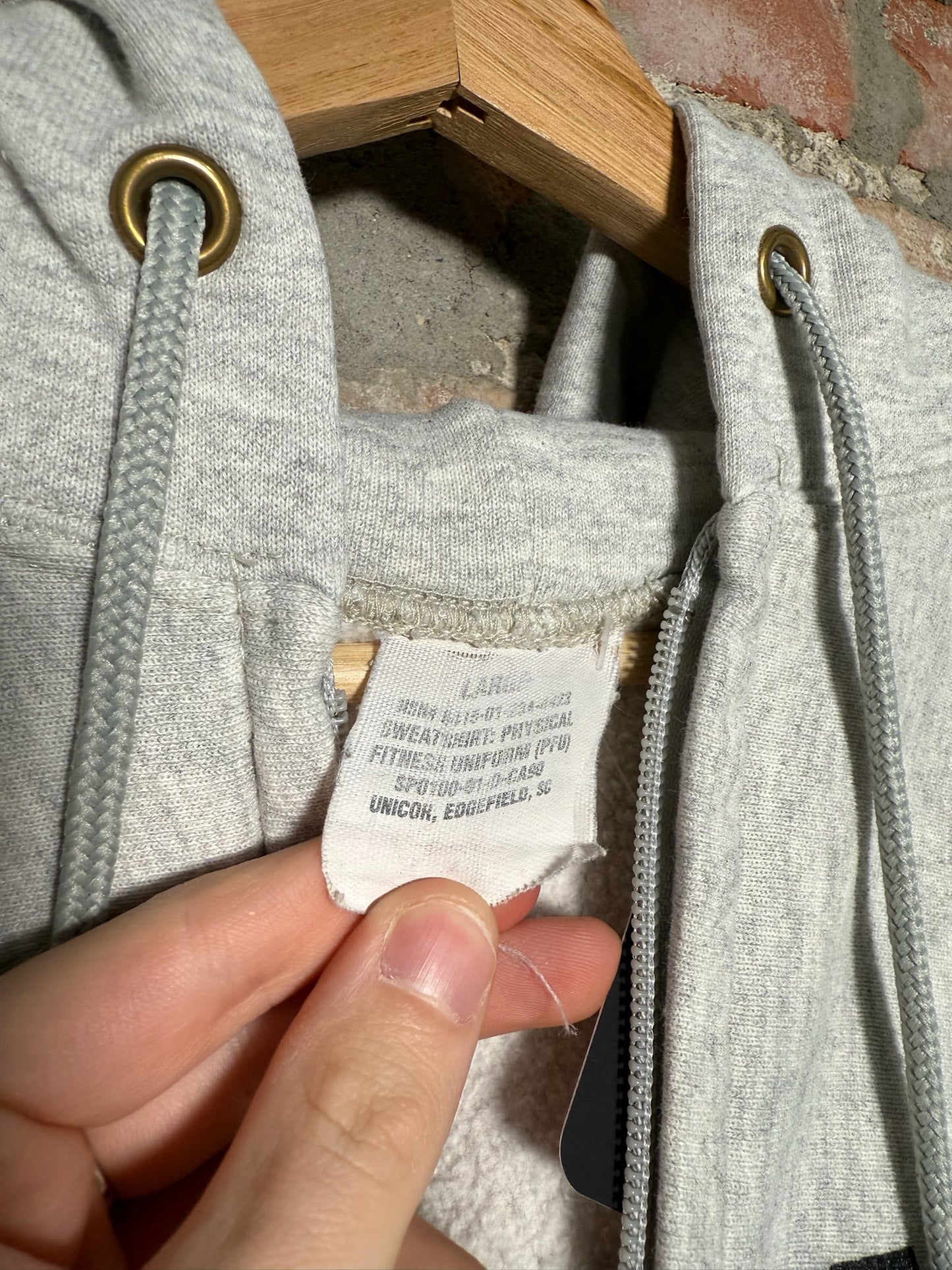 90s Army Grey Zip Up Hoodie Sz L