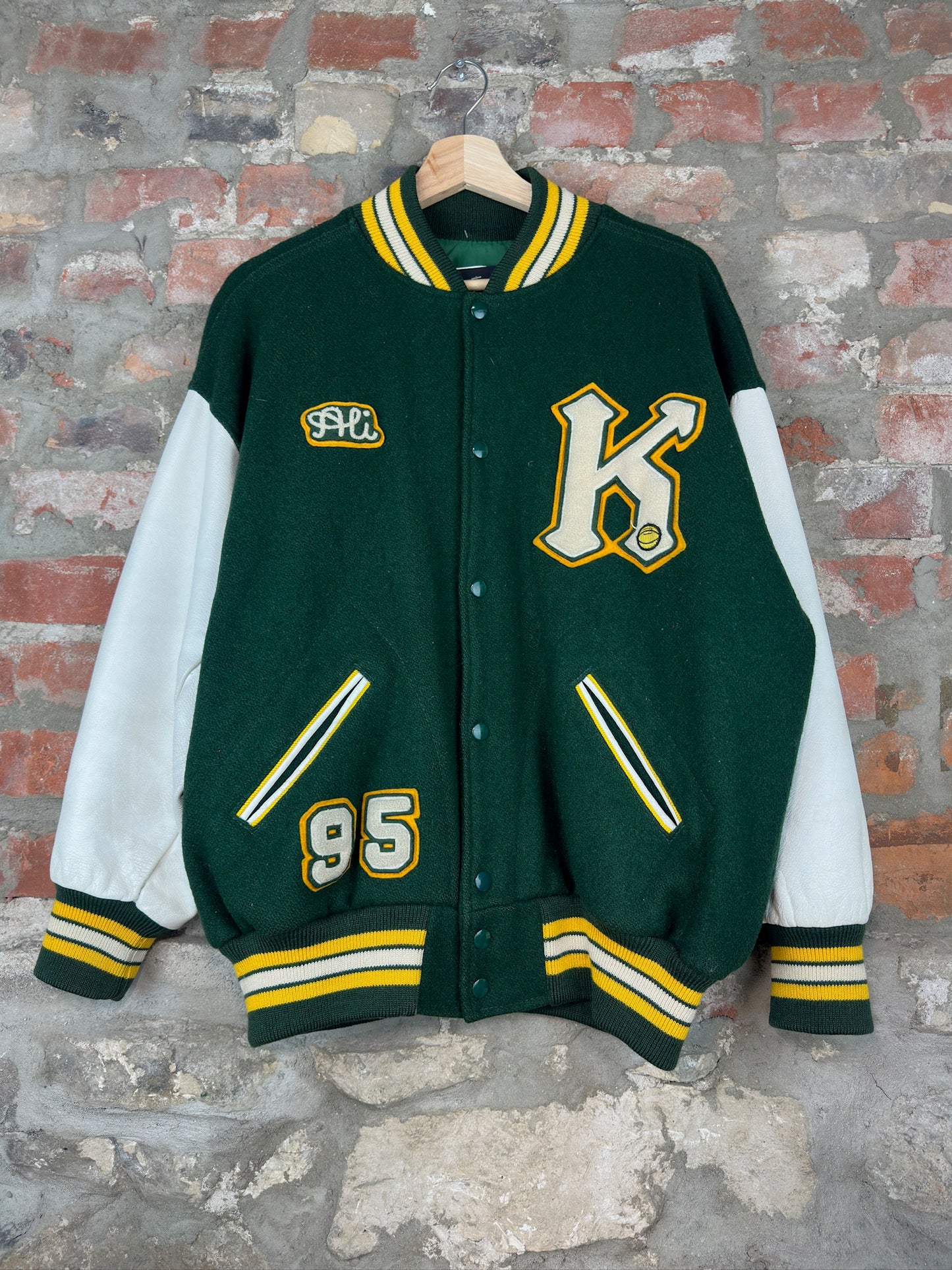 90s Green/Yellow Varsity Jacket Sz L