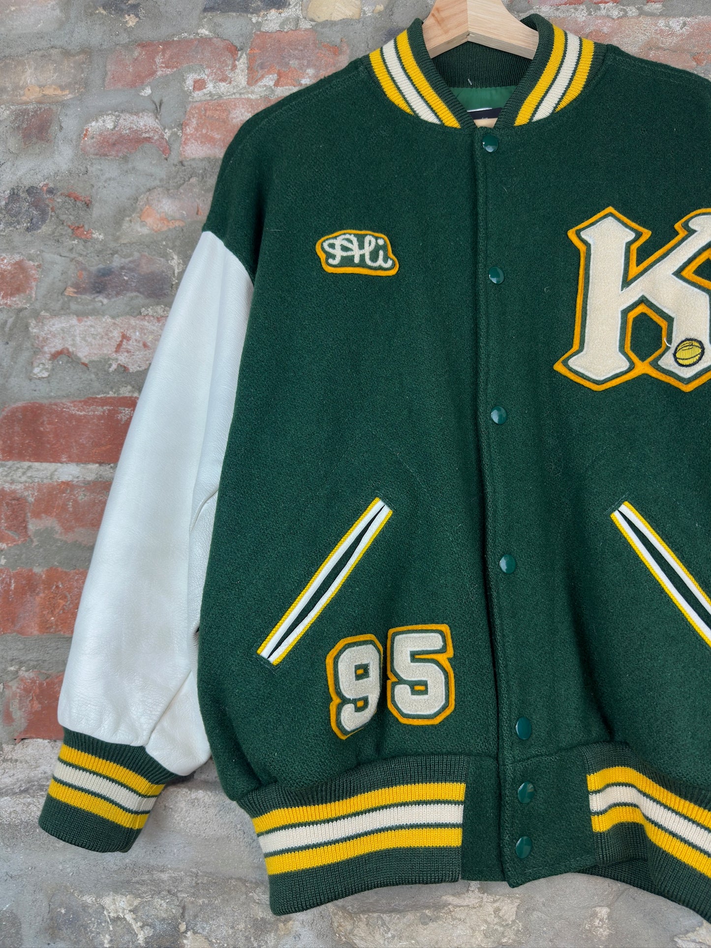 90s Green/Yellow Varsity Jacket Sz L