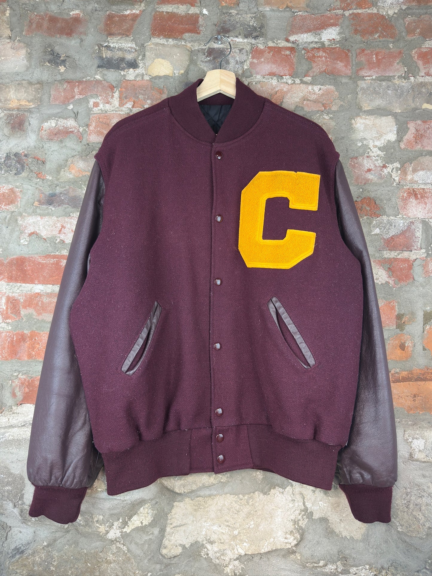 90s Burgundy Varsity Jacket Sz L