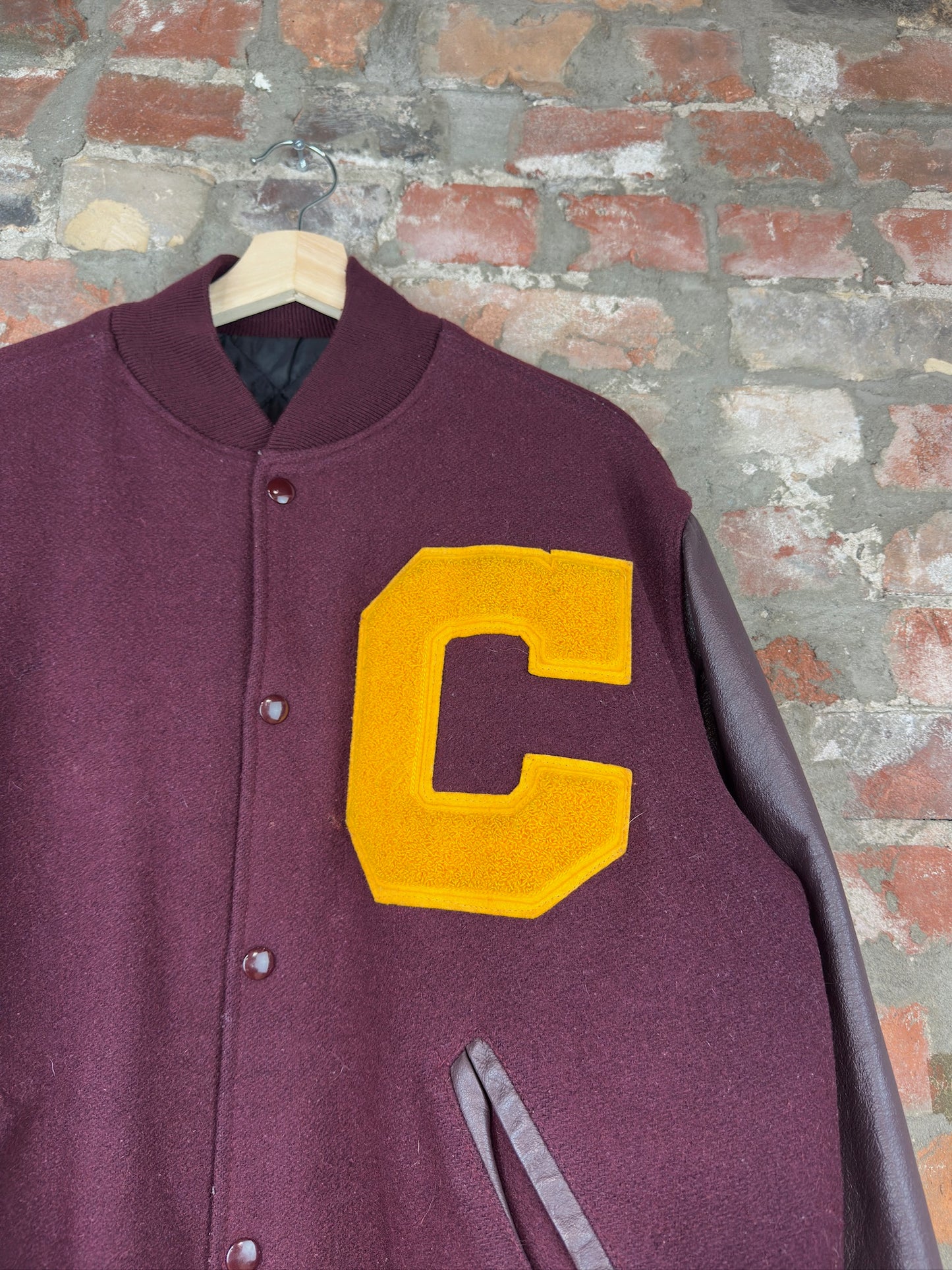 90s Burgundy Varsity Jacket Sz L