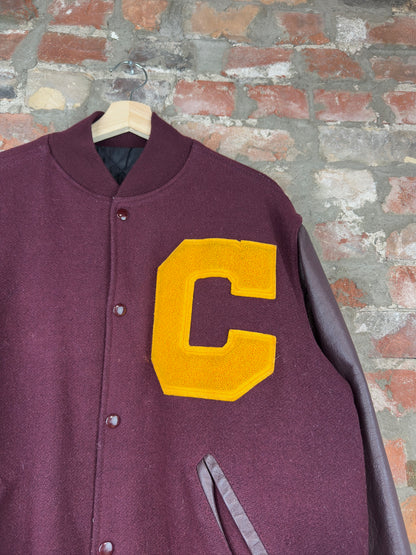 90s Burgundy Varsity Jacket Sz L