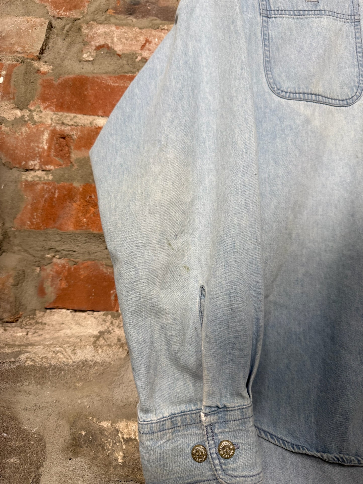 (L) Y2K Harley Davidson Denim Button Up Shirt