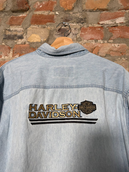 (L) Y2K Harley Davidson Denim Button Up Shirt