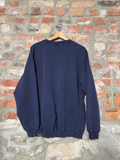 (L) 2002 New England Patriots Super Bowl Navy Crewneck