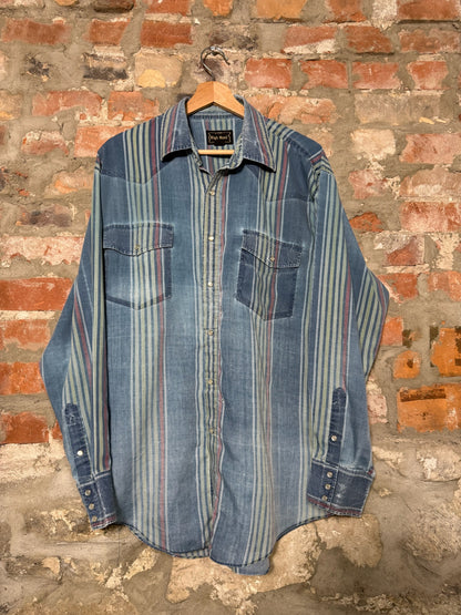 (L) 90s Western Pearl Snap Button Up Shirt