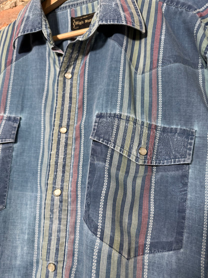 (L) 90s Western Pearl Snap Button Up Shirt
