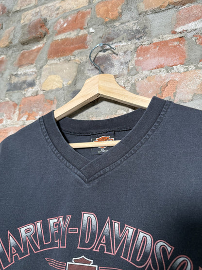 (XL) Y2k Harley Davidson V-Neck Docs T-Shirt