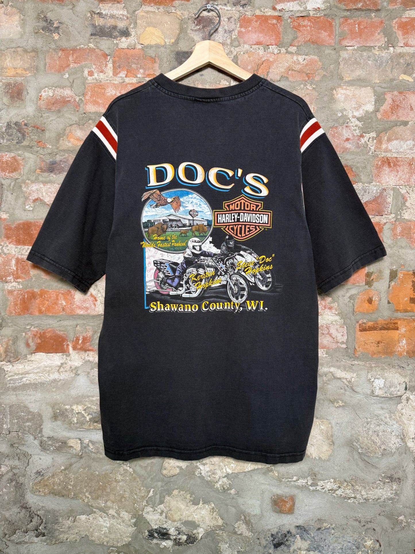 (XL) Y2k Harley Davidson V-Neck Docs T-Shirt