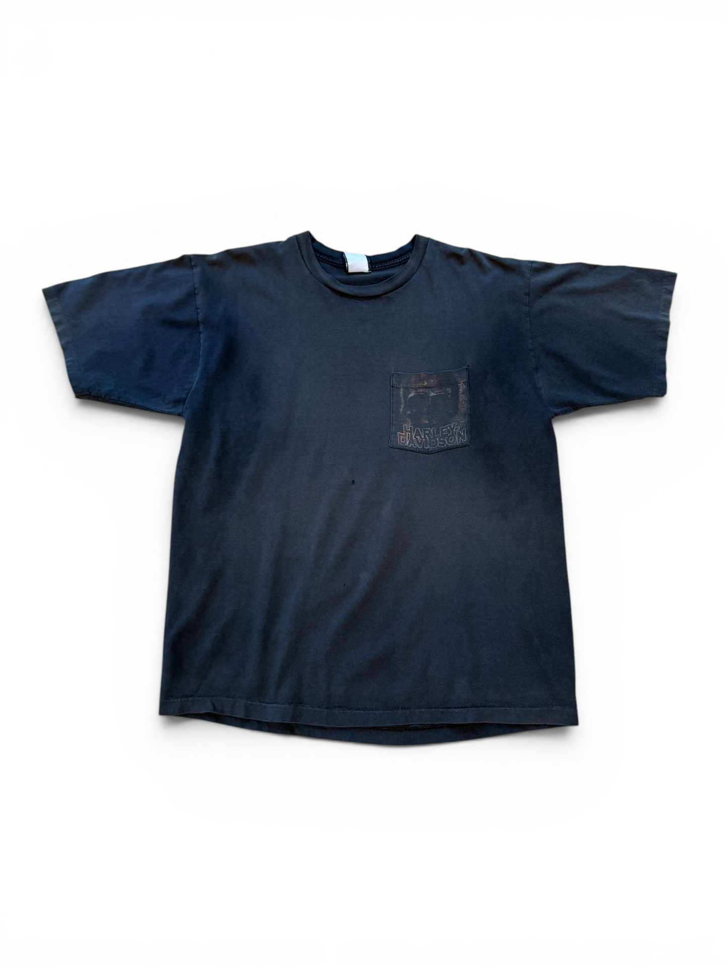 (XL) 90s Harley Davidson Smoked Out Skull Pocket Tee