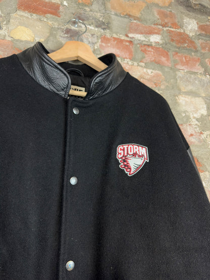 90s Guelph Storm Leather Varsity Jacket Sz XL