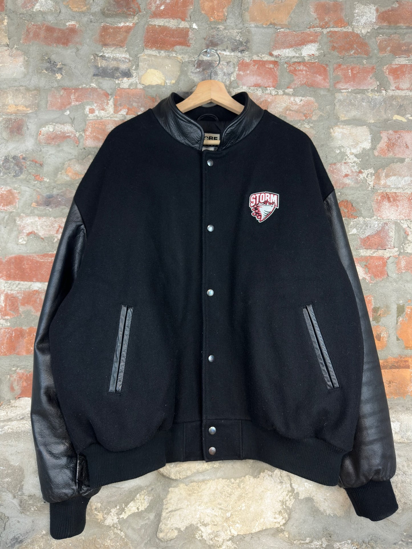 90s Guelph Storm Leather Varsity Jacket Sz XL