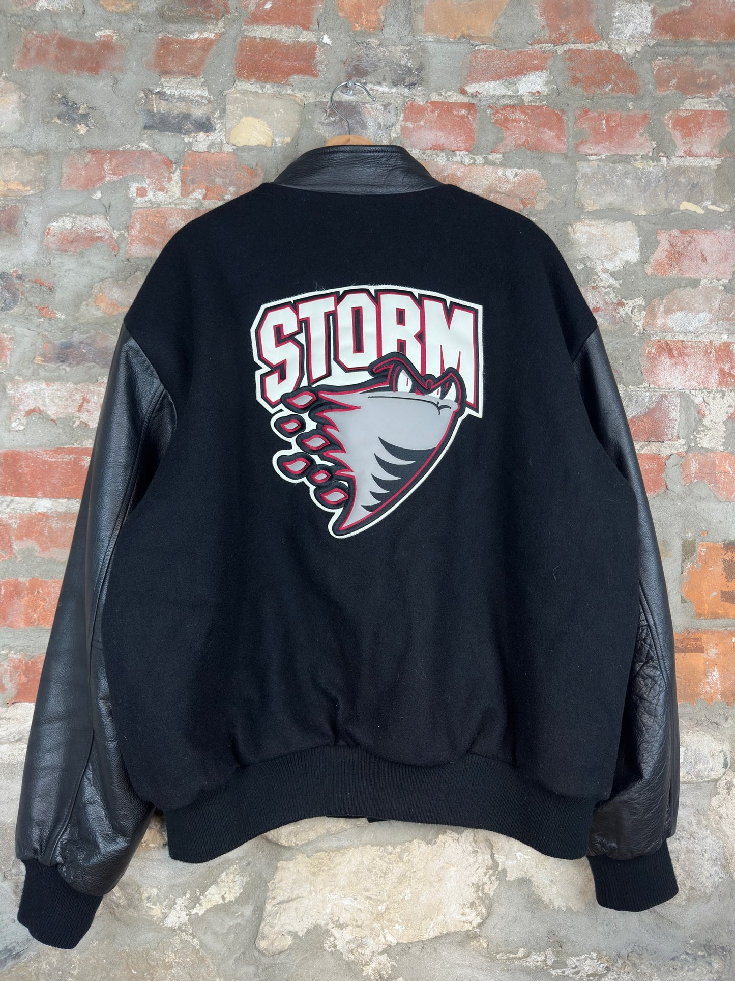 90s Guelph Storm Leather Varsity Jacket Sz XL