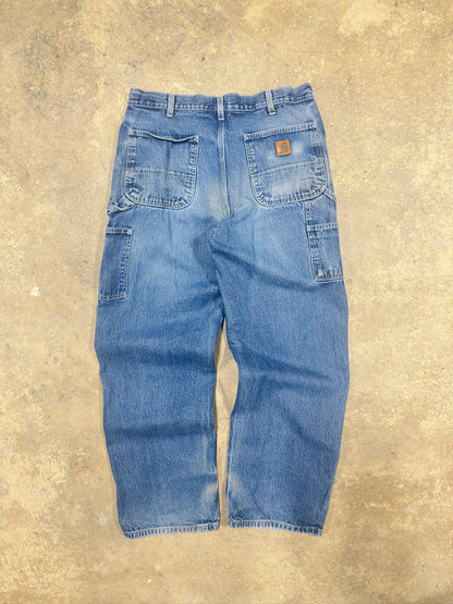 Vtg Carhartt Denim Carpenter Pants Sz 34W