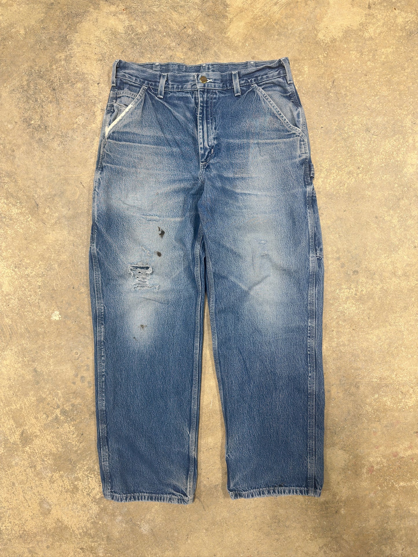 Vtg Carhartt Denim Carpenter Pants Sz 34W