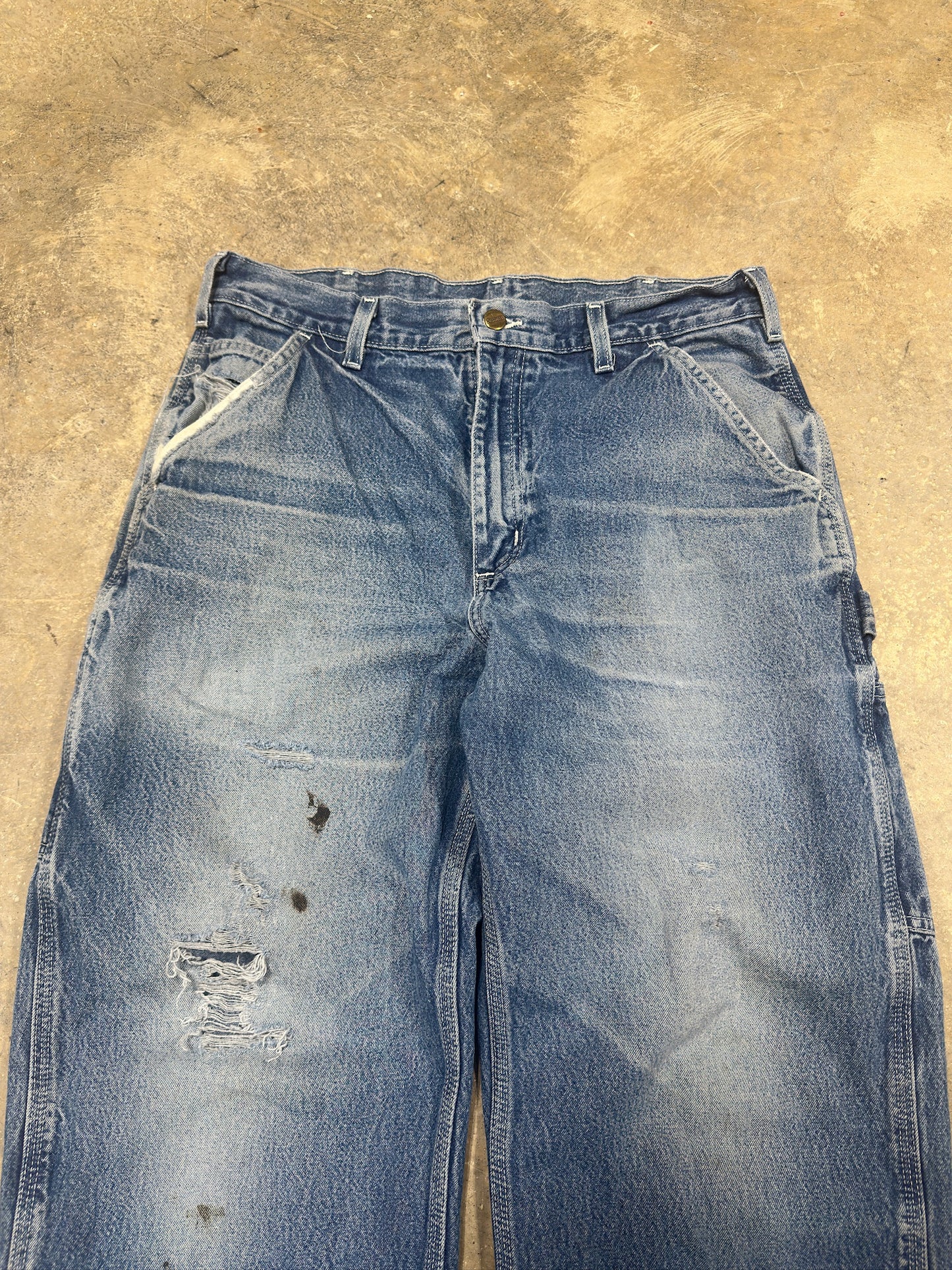 Vtg Carhartt Denim Carpenter Pants Sz 34W