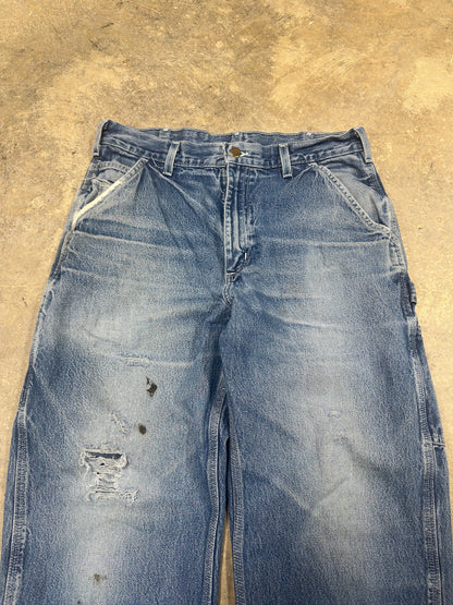 Vtg Carhartt Denim Carpenter Pants Sz 34W