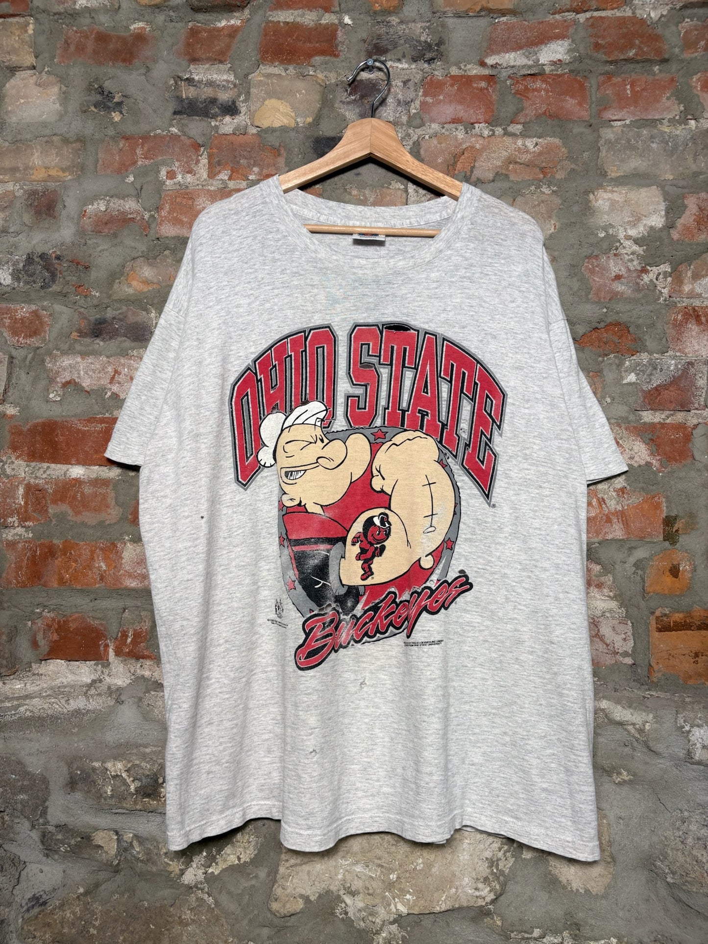 1990s Popeye Ohio State Grey Tee Sz XL