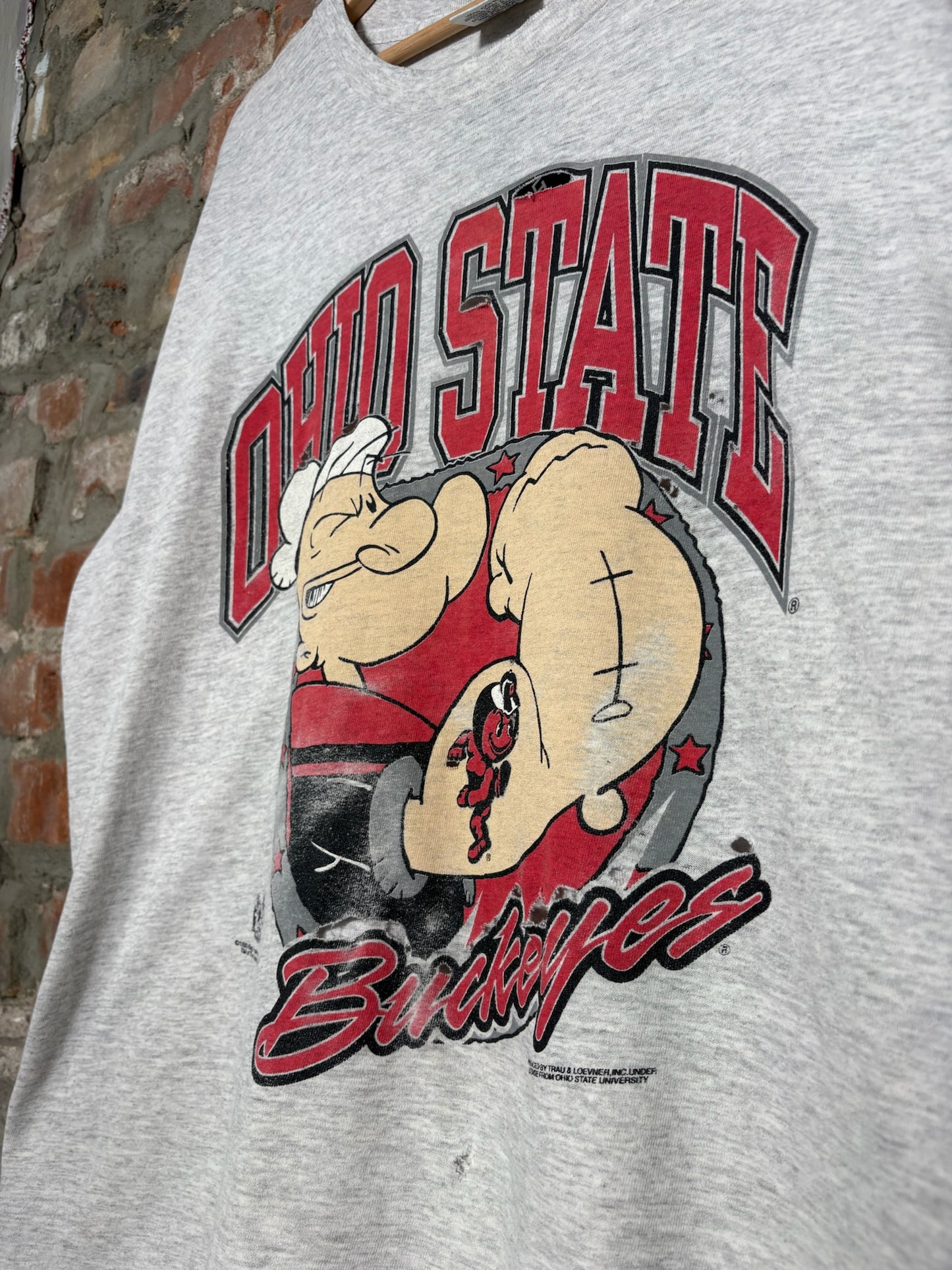 1990s Popeye Ohio State Grey Tee Sz XL