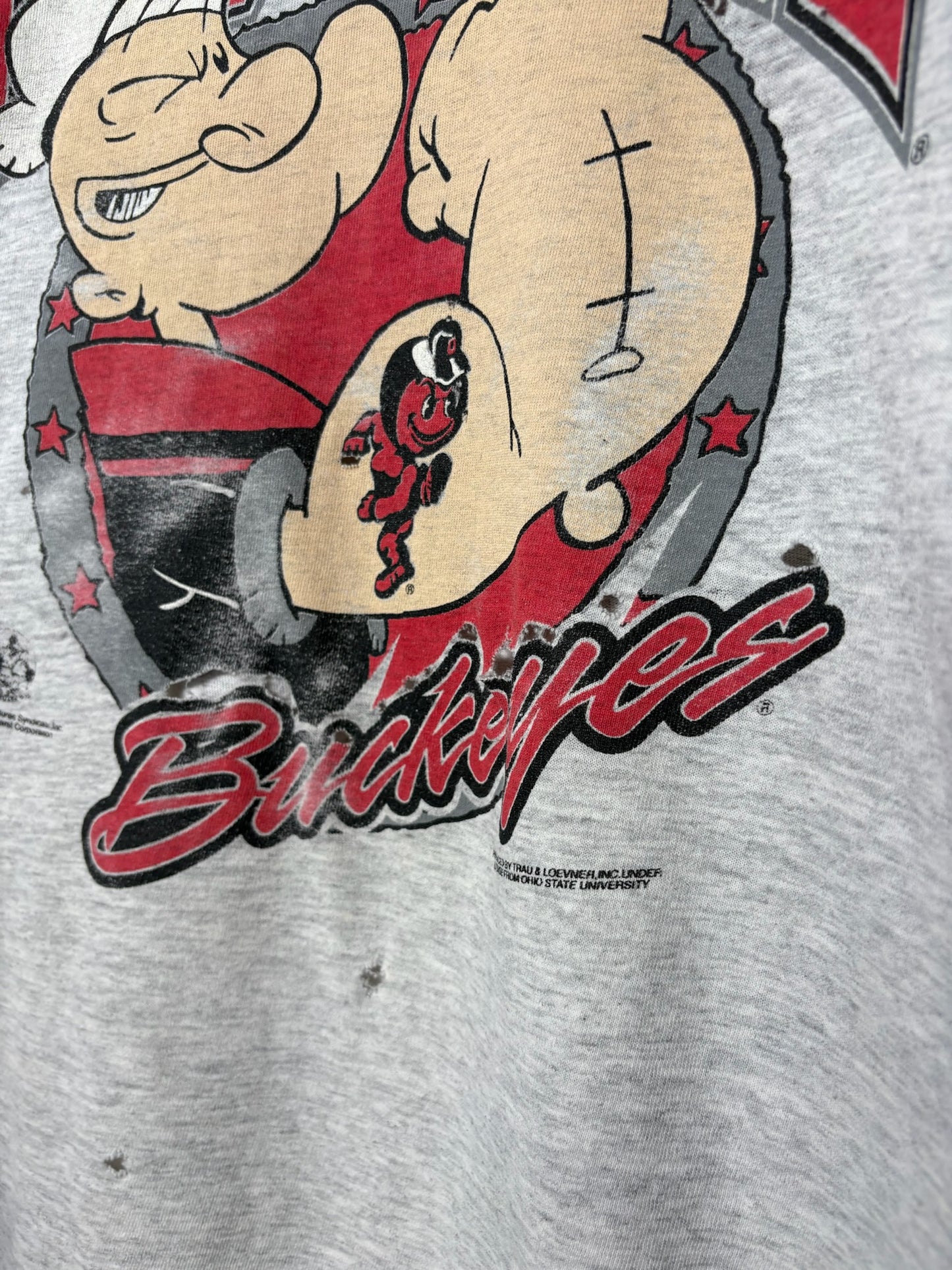 1990s Popeye Ohio State Grey Tee Sz XL