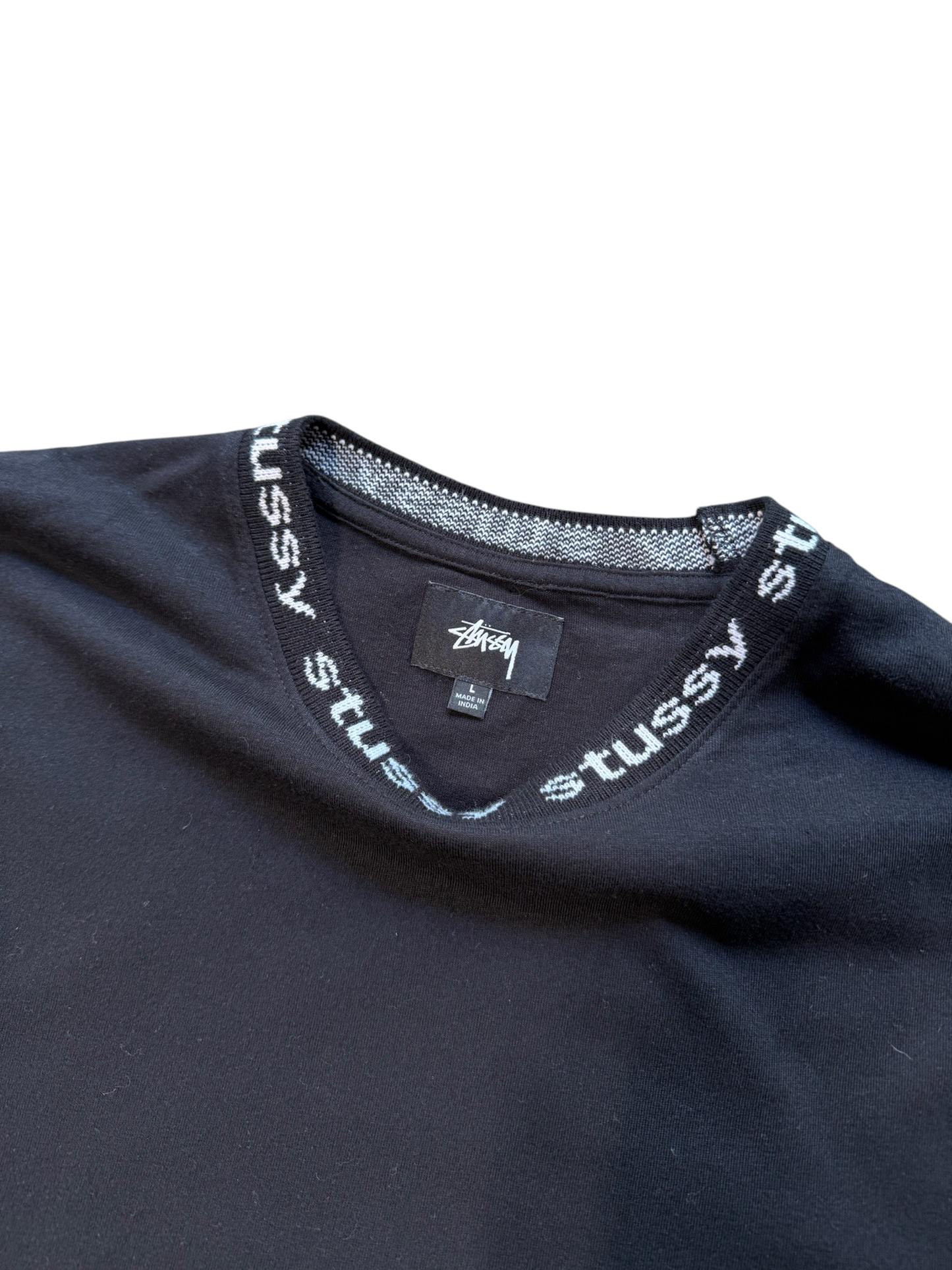 (L) Stussy Jacquard Collar Long Sleeve Shirt