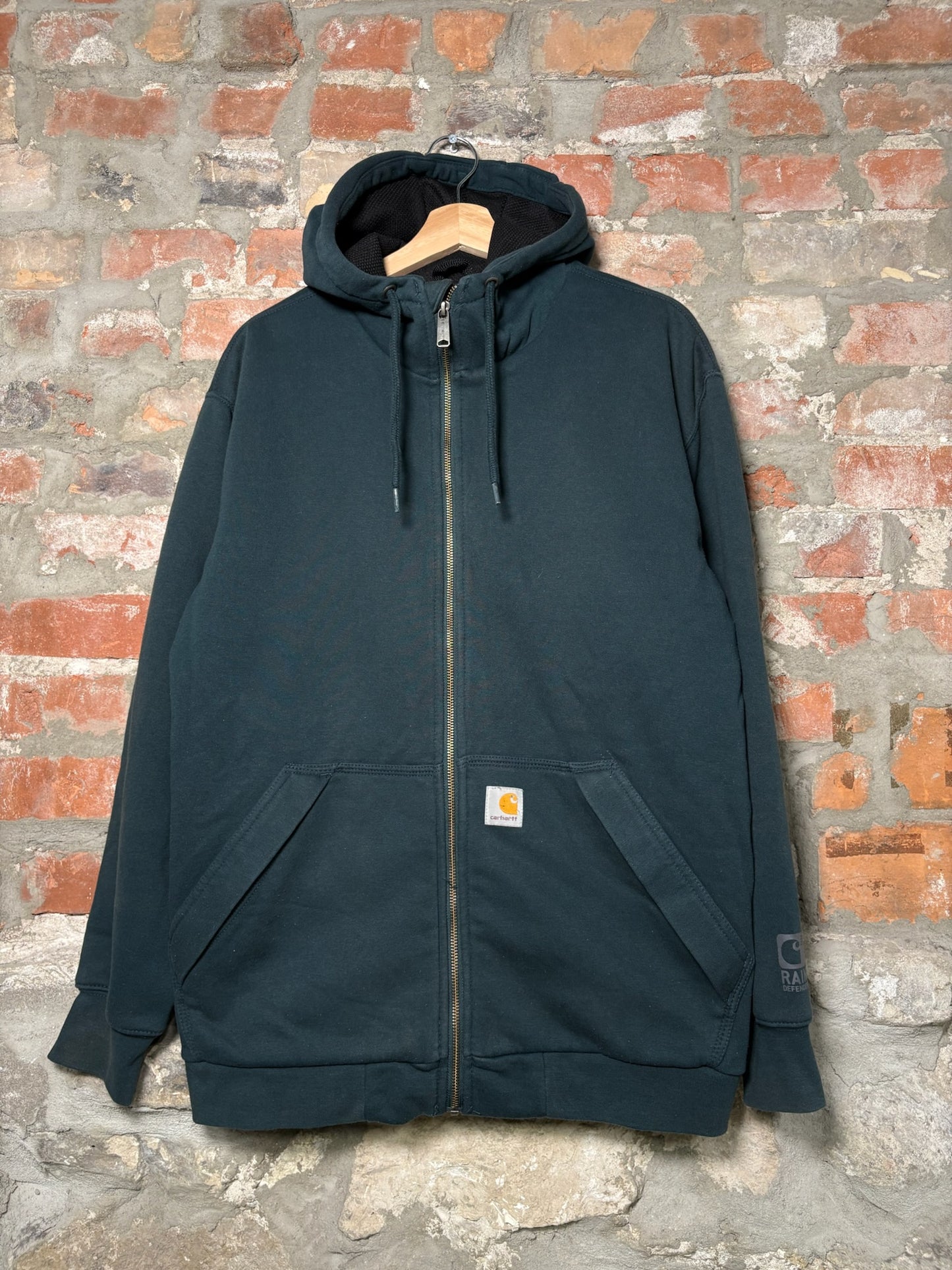 Vtg Carhartt Waffle Lined Green Zip Up Hoodie Sz M