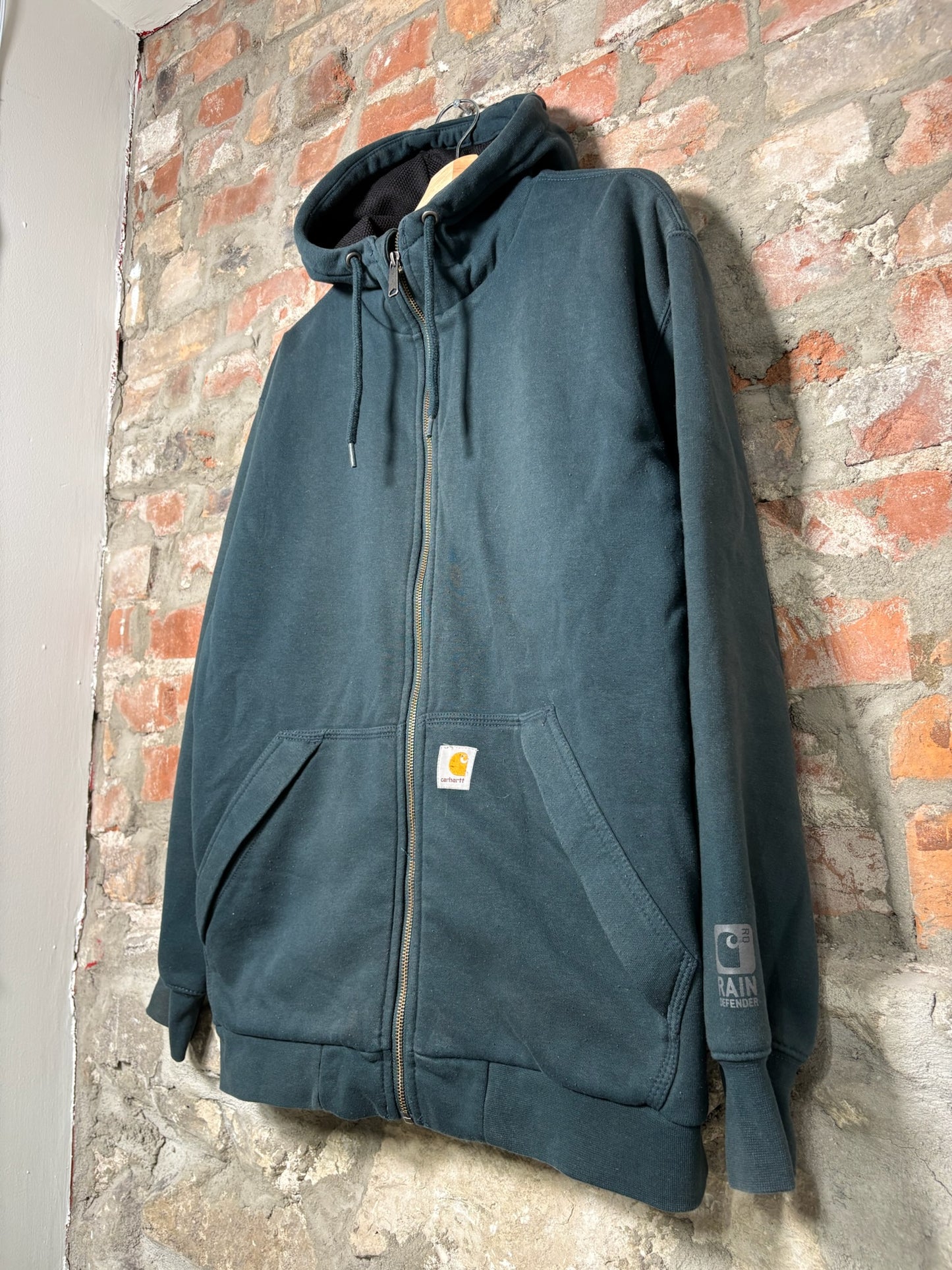 Vtg Carhartt Waffle Lined Green Zip Up Hoodie Sz M