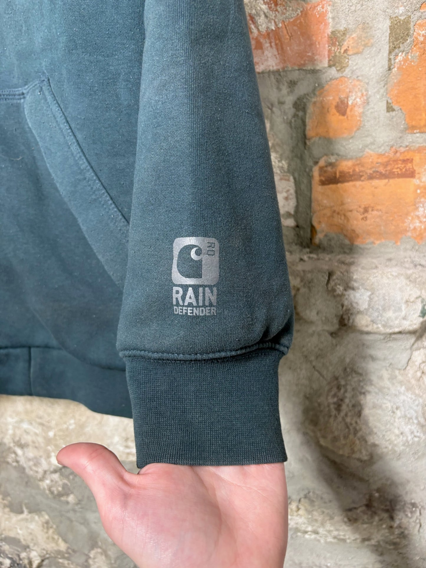 Vtg Carhartt Waffle Lined Green Zip Up Hoodie Sz M