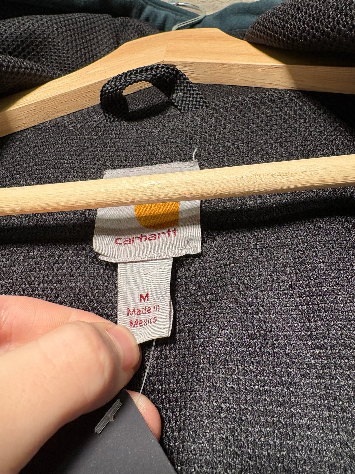 Vtg Carhartt Waffle Lined Green Zip Up Hoodie Sz M