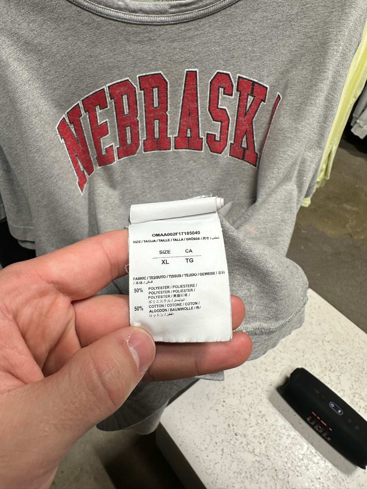 Off White Nebraska Grey Tee Sz XL