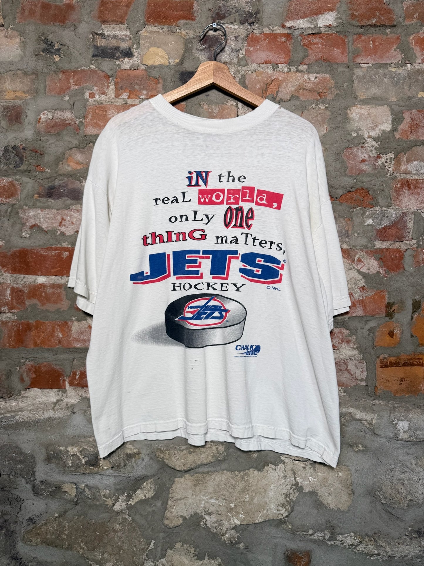 (XL) Vtg 90s Chalkline Jets White Saying T-Shirt