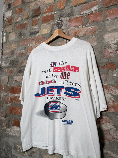 (XL) Vtg 90s Chalkline Jets White Saying T-Shirt