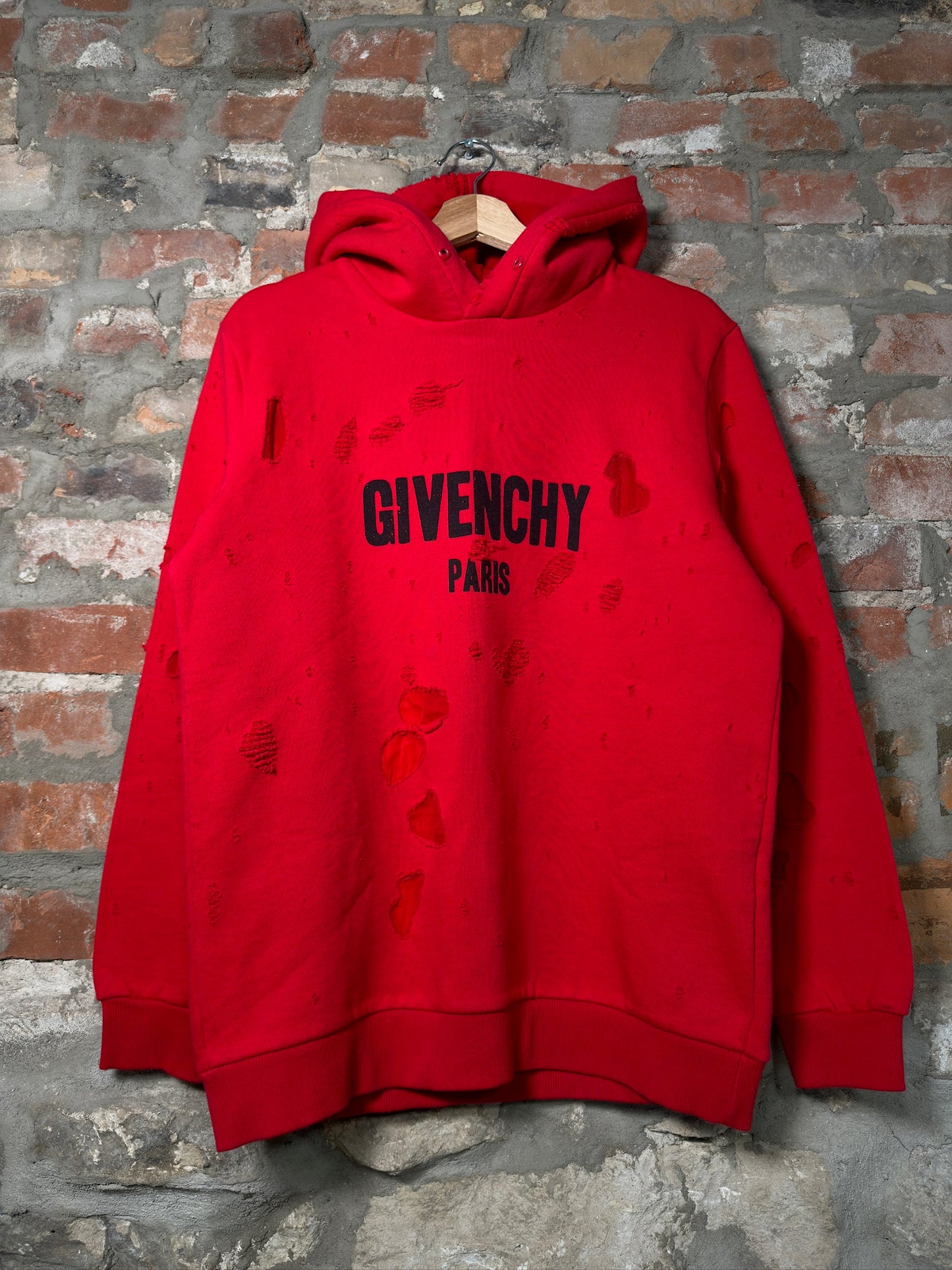 Givenchy Paris Distressed Hoodie Red Sz S
