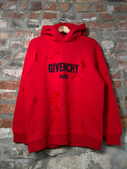 Givenchy Paris Distressed Hoodie Red Sz S