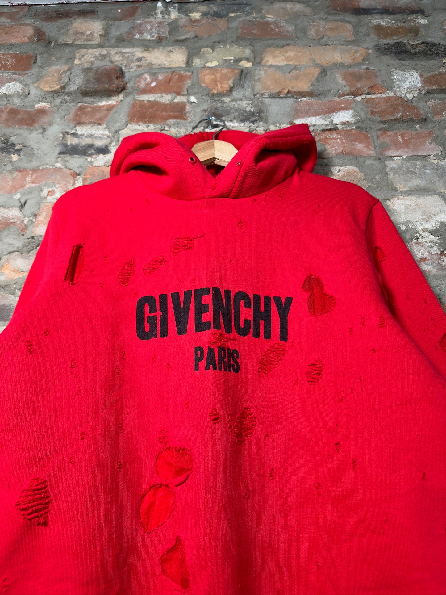 Givenchy Paris Distressed Hoodie Red Sz S