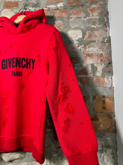 Givenchy Paris Distressed Hoodie Red Sz S