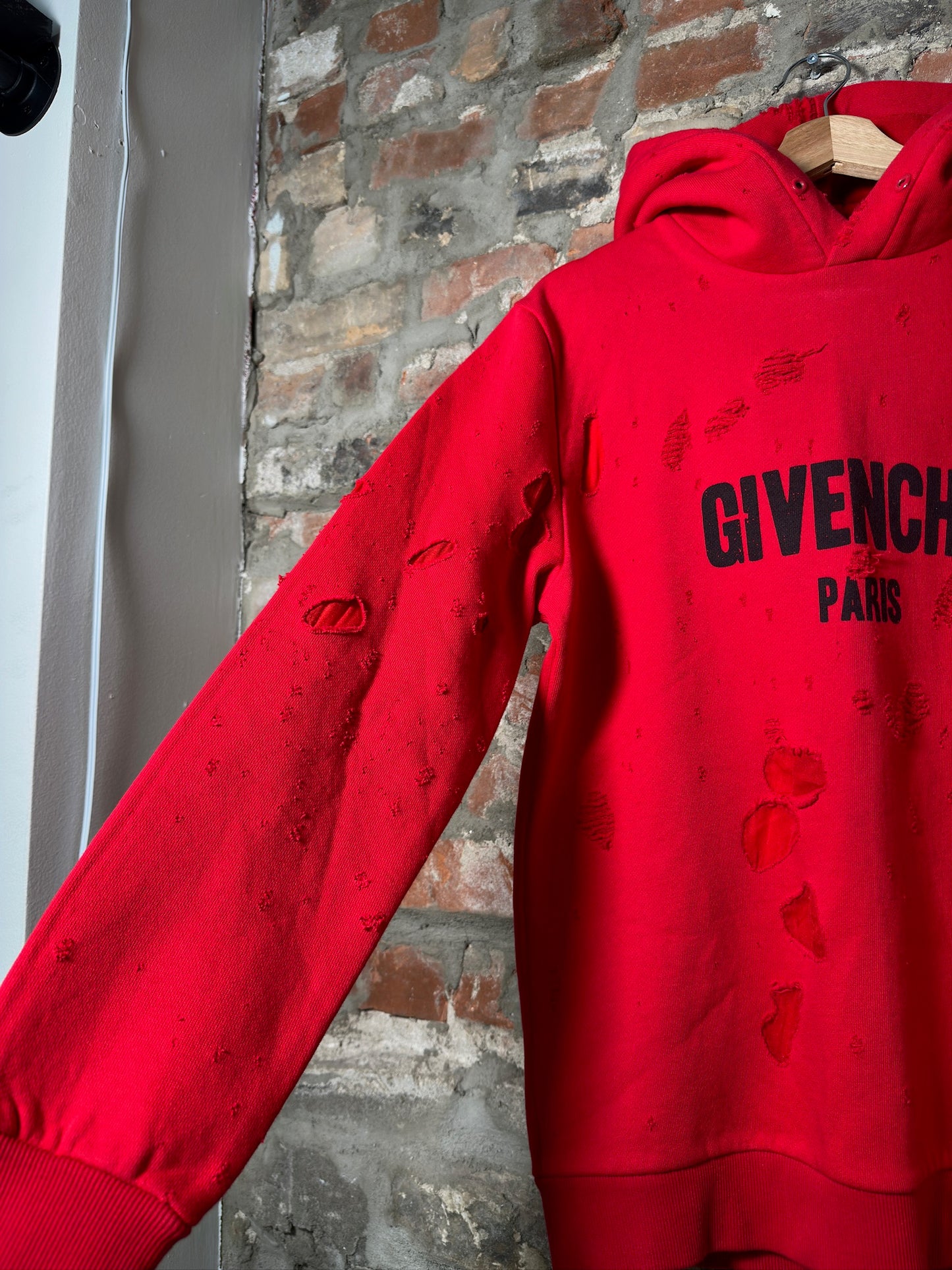Givenchy Paris Distressed Hoodie Red Sz S