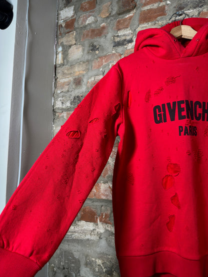 Givenchy Paris Distressed Hoodie Red Sz S