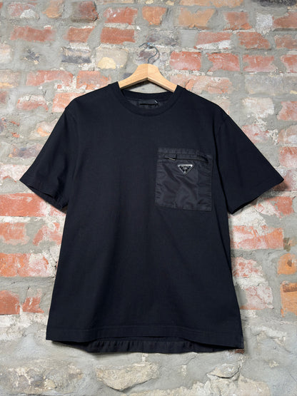 Prada Re-Nylon Triangle Logo T-Shirt Black Sz M