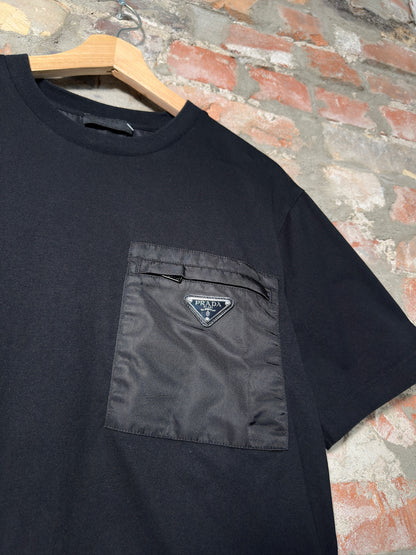 Prada Re-Nylon Triangle Logo T-Shirt Black Sz M