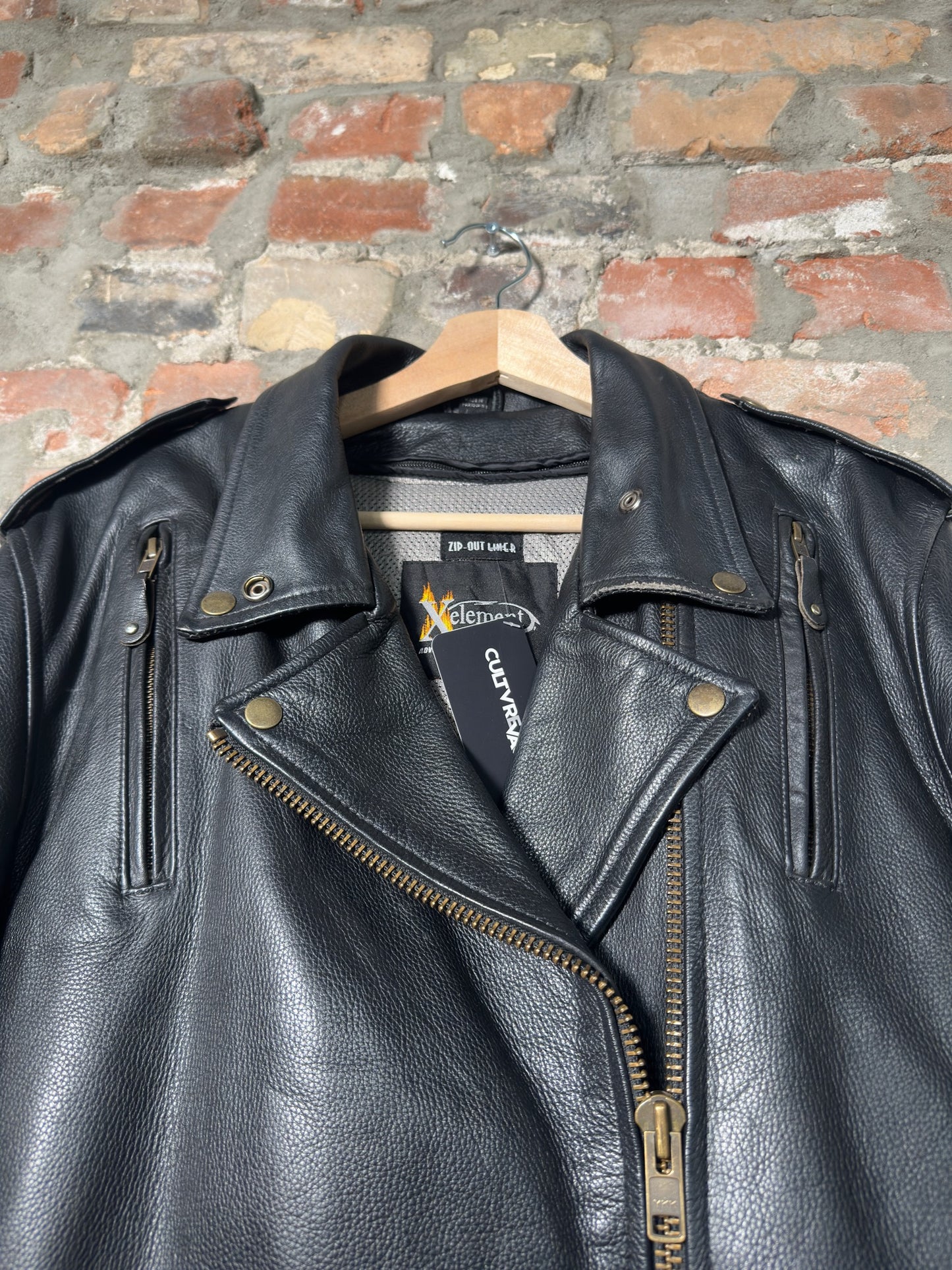 Vtg Xelement Leather Biker Jacket Sz XL